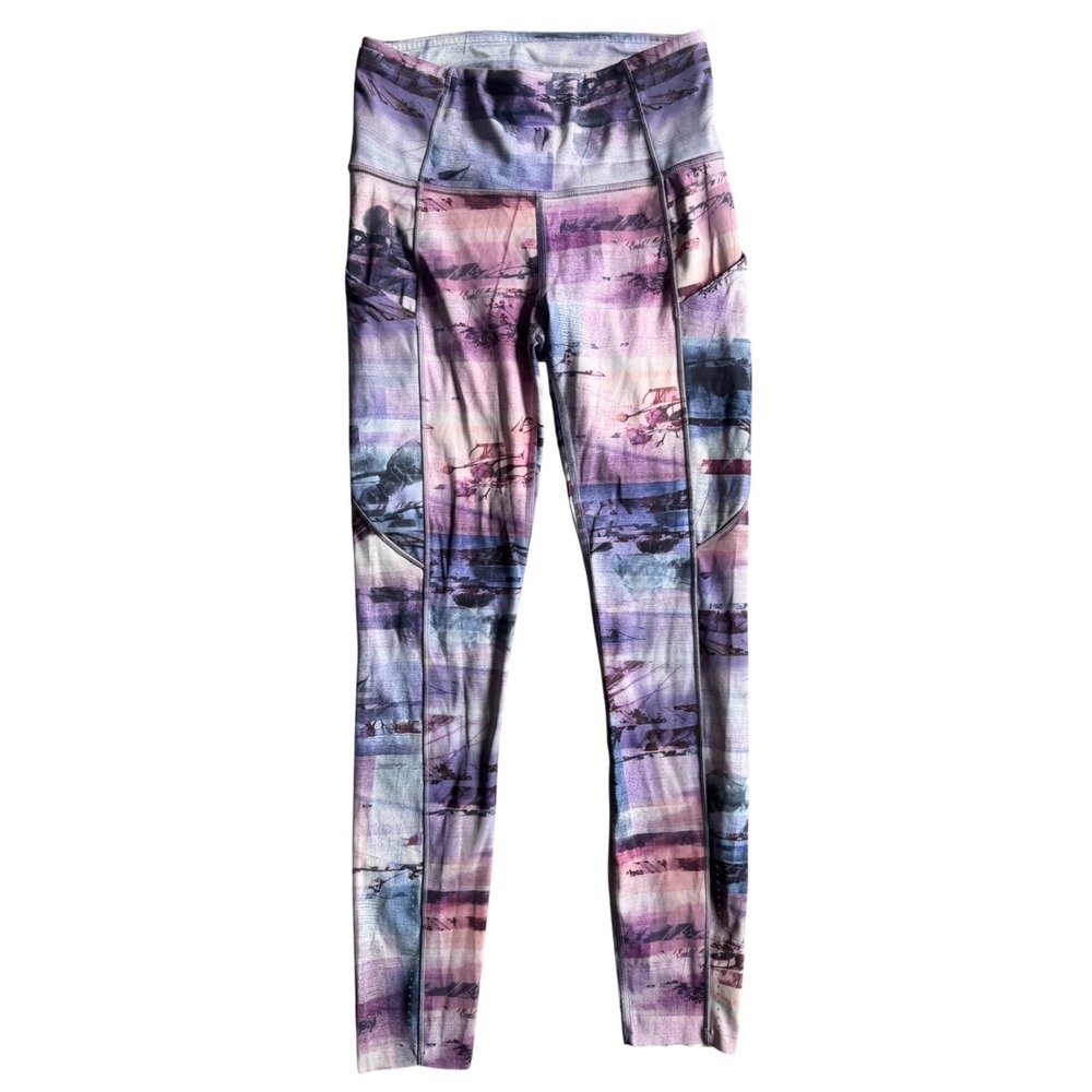 Lululemon Fast and Free High-Rise Tight 25‎ Nulux Purple Abstract Floral Size 4
